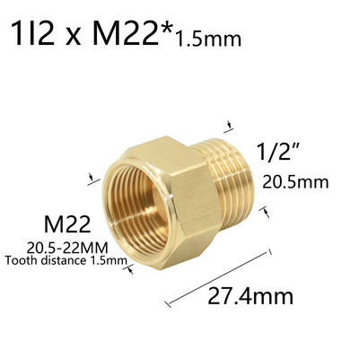 Sárgaréz 3/8 1/2 hüvelykes M22 M18 M14 menetes csatlakozó anya vízcsap javítás Hosszabbító konyha fürdőszoba cső adapter 1 db