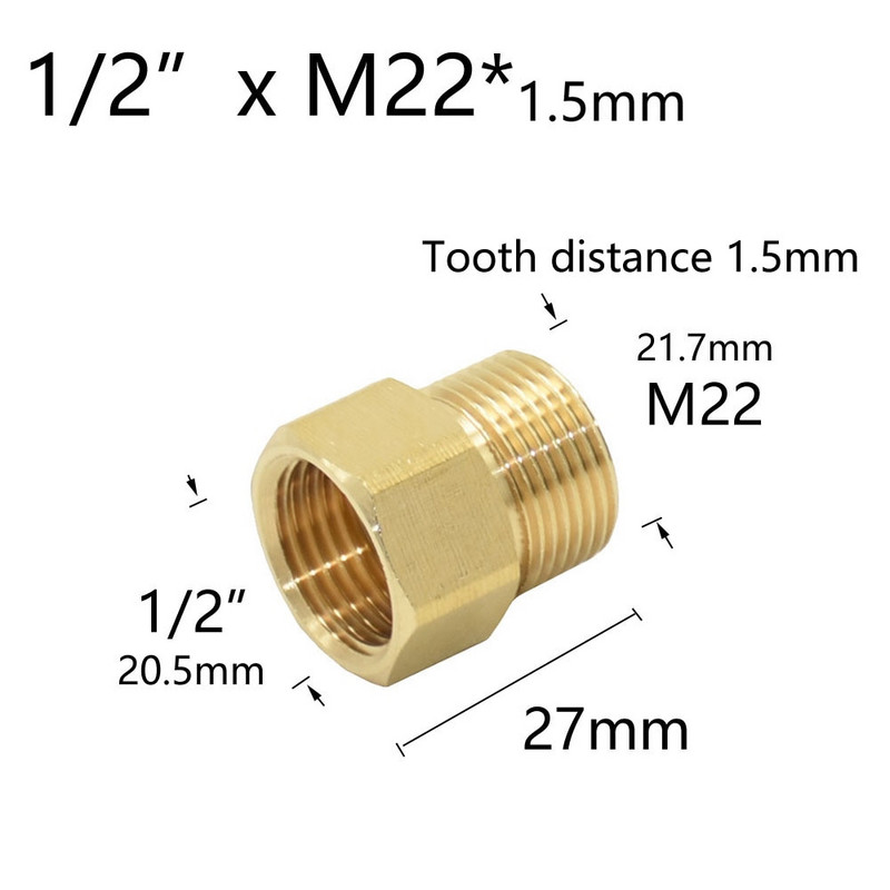 Sárgaréz 3/8 1/2 hüvelykes M22 M18 M14 menetes csatlakozó anya vízcsap javítás Hosszabbító konyha fürdőszoba cső adapter 1 db
