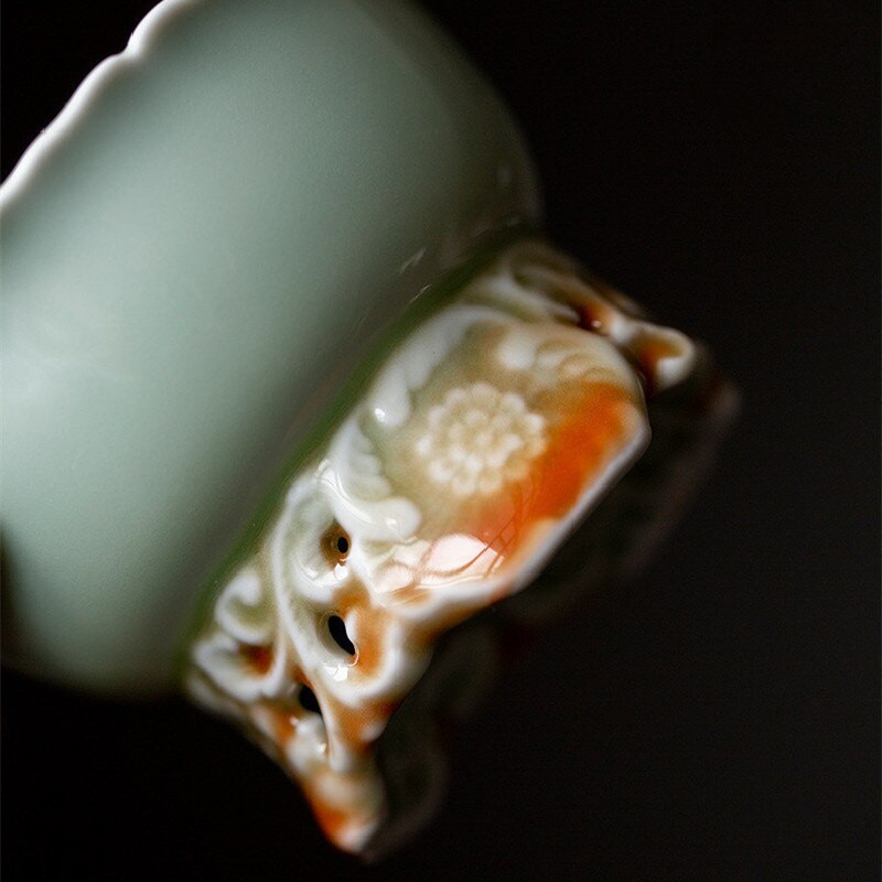 Új Retro Gradiens Celadon kerámia gravírozott kézi teáscsésze mesterpohár Kung Fu teáskészlet kínai kerámia háztartási teáscsésze teástál