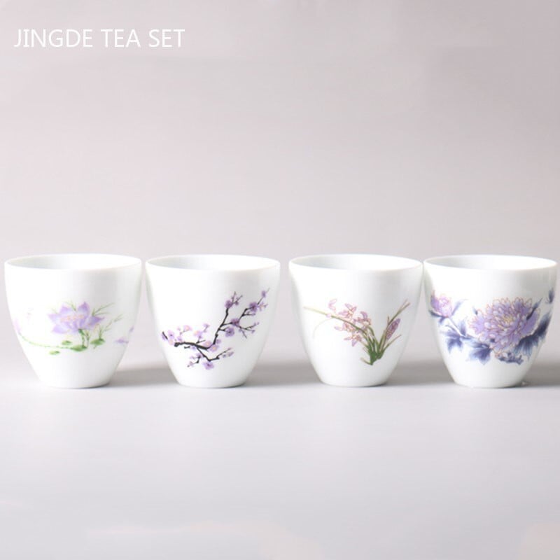 4db színváltó kerámia teáscsésze kézzel készített fehér porcelán mesterpohár Hordozható személyi egy csésze teáskészlet tartozékok