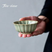 2db/szett 75ml Yue Kiln Celadon Lótuszszirom teáscsésze Kerámia, kézzel készített kis teástál Háztartási trombitamester csésze Kung Fu teáskészlet