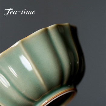 2 τμχ/Σετ 75ml Yue Kiln Celadon Lotus Petal Tea Cup Κεραμικό Χειροποίητο μικρό μπολ τσαγιού Household Trumpet Master Cup Σετ τσαγιού Kung Fu