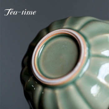 2 τμχ/Σετ 75ml Yue Kiln Celadon Lotus Petal Tea Cup Κεραμικό Χειροποίητο μικρό μπολ τσαγιού Household Trumpet Master Cup Σετ τσαγιού Kung Fu