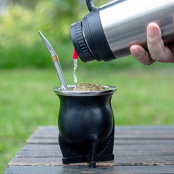 Argentina Yerba Mate Cup με Κεραμική επένδυση Straw Tea Gourd Κούπα One Bombilla Mate (Straw) μια βούρτσα καθαρισμού