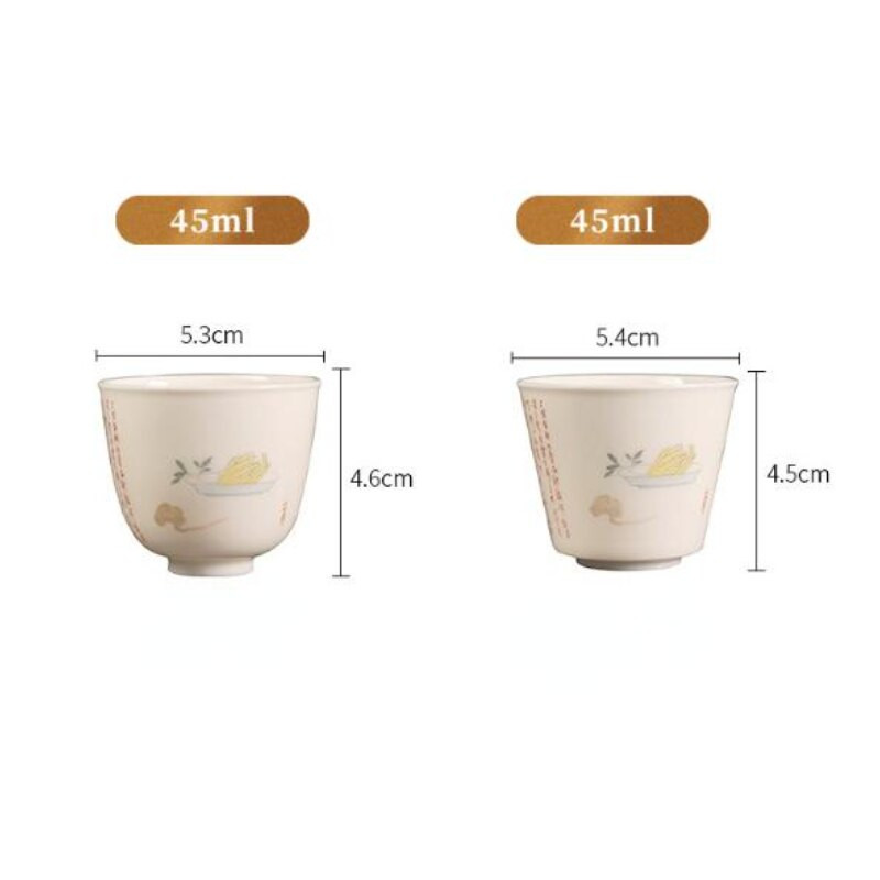 2 db/készlet 45 ml-es butik ragacsos rizssárga galzéz kerámia teáscsészék Poetry Chocho Art egyetlen mester csésze kis teástál Kungfu teásedény