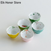 2 buc/lot 40 ml Ceașă de ceai din ceramică cu flori pictate manual, cu petală creativă, cu petale înalte, set portabil de ceai Kung Fu Puer