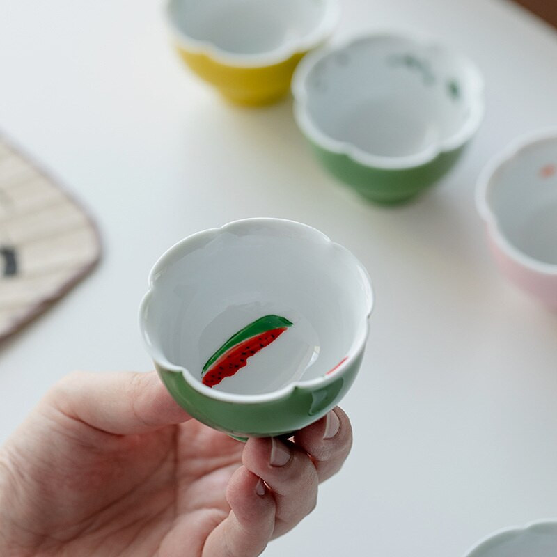 2 buc/lot 40 ml Ceașă de ceai din ceramică cu flori pictate manual, cu petală creativă, cu petale înalte, set portabil de ceai Kung Fu Puer