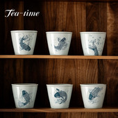 Japán stílusú kerámia mesterpohár fedővel Retro pontyhal nagy teacsésze teafőző Gaiwan egyenes szájú egypohár csészealjjal