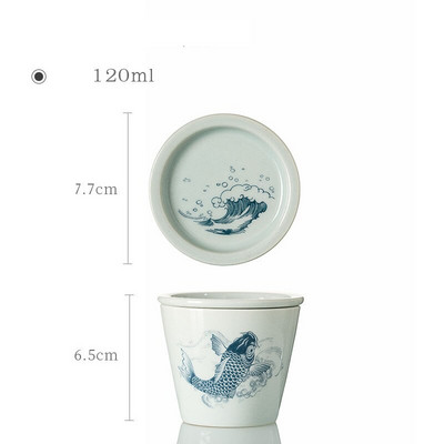 Japán stílusú kerámia mesterpohár fedővel Retro pontyhal nagy teacsésze teafőző Gaiwan egyenes szájú egypohár csészealjjal