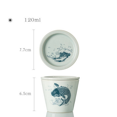 Japán stílusú kerámia mesterpohár fedővel Retro pontyhal nagy teacsésze teafőző Gaiwan egyenes szájú egypohár csészealjjal