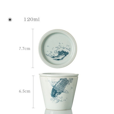 Japán stílusú kerámia mesterpohár fedővel Retro pontyhal nagy teacsésze teafőző Gaiwan egyenes szájú egypohár csészealjjal