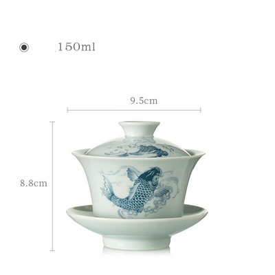 Japán stílusú kerámia mesterpohár fedővel Retro pontyhal nagy teacsésze teafőző Gaiwan egyenes szájú egypohár csészealjjal