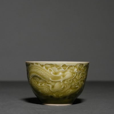 PINNY 85 ml kerámia dombornyomott sárkány teáscsészék Celadon Kung Fu Master Cup hagyományos kínai hőálló ivóedények