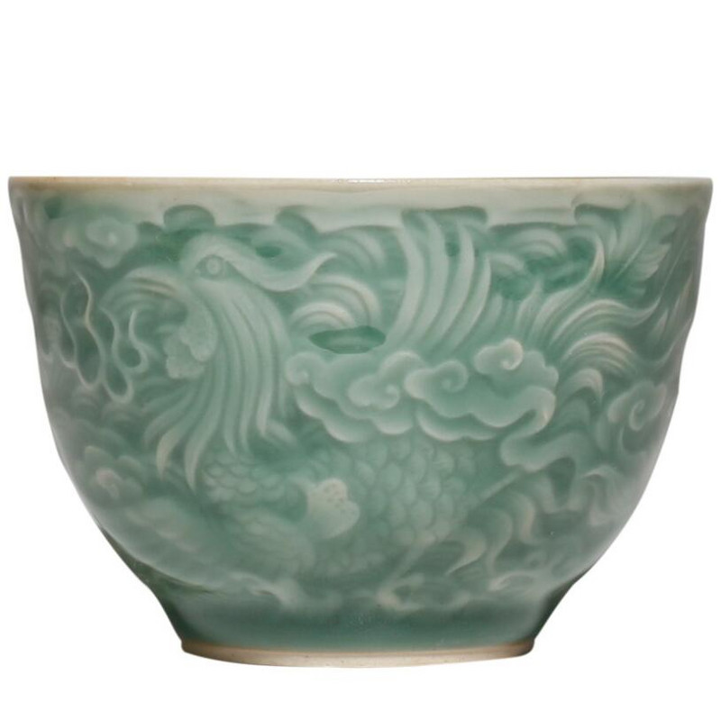 PINNY 85 ml kerámia dombornyomott sárkány teáscsészék Celadon Kung Fu Master Cup hagyományos kínai hőálló ivóedények