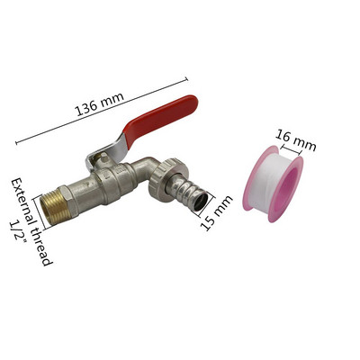 3/4"-es, 1/2"-es külső menetes vízcsap műanyag fém opcionális 15 mm-es kimeneti tömítőszalag kerti öntözőgép mosógép vízcsap
