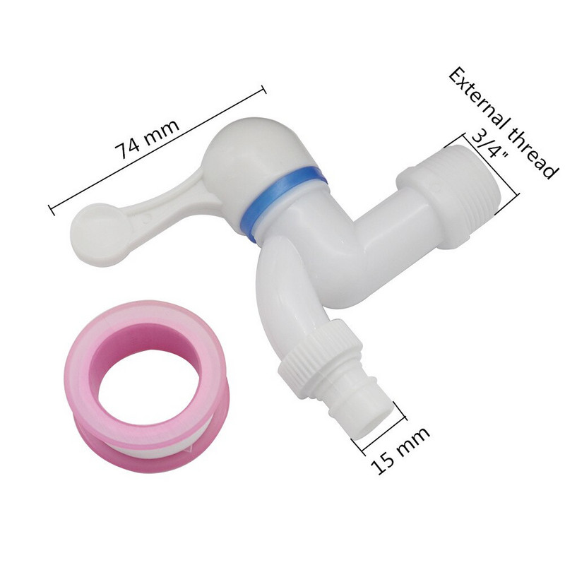 3/4"-es, 1/2"-es külső menetes vízcsap műanyag fém opcionális 15 mm-es kimeneti tömítőszalag kerti öntözőgép mosógép vízcsap
