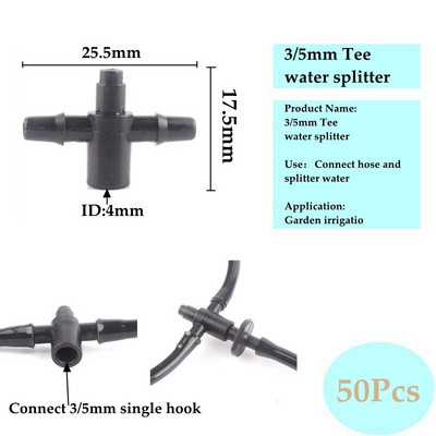 3/5 4/7 8/11 mm aia kastmise ühendused Kolmesuunaline viiesuunaline jaoturi seadme vooliku pistik niisutamise tilguti nool