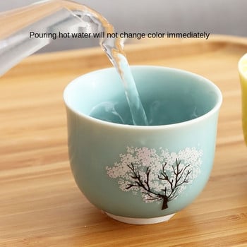 Thermochromic Cup Sakura Tea Cup Ge Kiln Tea Cup Ceramic Kung Fu Master Cup Can Raise Tea Cup Jianzhan Changing Color Changing Tea Cup