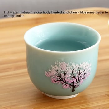 Thermochromic Cup Sakura Tea Cup Ge Kiln Tea Cup Ceramic Kung Fu Master Cup Can Raise Tea Cup Jianzhan Changing Color Changing Tea Cup