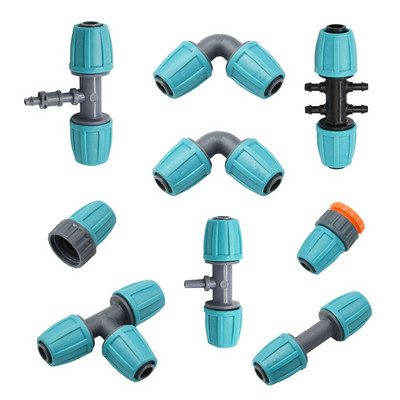 2 τεμ. 16mm 1/2`` PE Pipe Connector Splitter Tee Coupling Κλείδωμα με σπείρωμα σε λάστιχο 4/7mm Εξαρτήματα ποτίσματος στάγδην άρδευσης κήπου