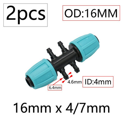 2db 16 mm-es 1/2'' PE csőcsatlakozó elosztó póló csatlakozó menetes zár a 4/7 mm-es tömlőhöz Kerti öntözés csepegtető öntözőszerelvények