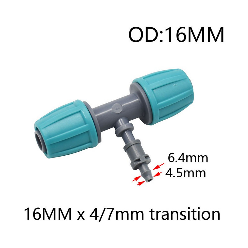 2db 16 mm-es 1/2'' PE csőcsatlakozó elosztó póló csatlakozó menetes zár a 4/7 mm-es tömlőhöz Kerti öntözés csepegtető öntözőszerelvények