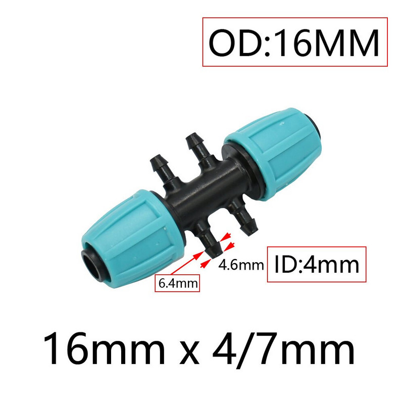 2db 16 mm-es 1/2'' PE csőcsatlakozó elosztó póló csatlakozó menetes zár a 4/7 mm-es tömlőhöz Kerti öntözés csepegtető öntözőszerelvények