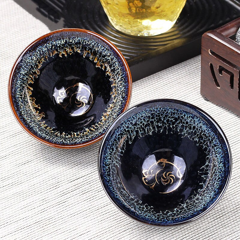 Ősi Kína kerámia teáscsésze Song Dynasty Workcraft Tenmoku Jianzhan Kung-fu teáscsésze és -tál ajándék apának