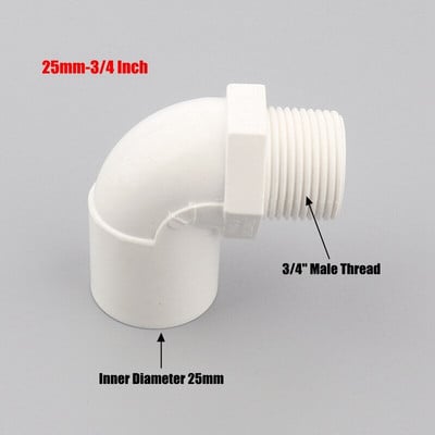 1 vnt. 20 25 32 mm iki 1/2" 3/4" 1" vyriško sriegio alkūnės jungtis sodo drėkinimo balta PVC jungtis 90 laipsnių vienodo reduktoriaus mova
