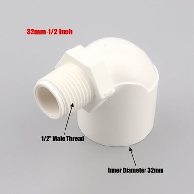 1 vnt. 20 25 32 mm iki 1/2" 3/4" 1" vyriško sriegio alkūnės jungtis sodo drėkinimo balta PVC jungtis 90 laipsnių vienodo reduktoriaus mova