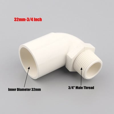 1 vnt. 20 25 32 mm iki 1/2" 3/4" 1" vyriško sriegio alkūnės jungtis sodo drėkinimo balta PVC jungtis 90 laipsnių vienodo reduktoriaus mova
