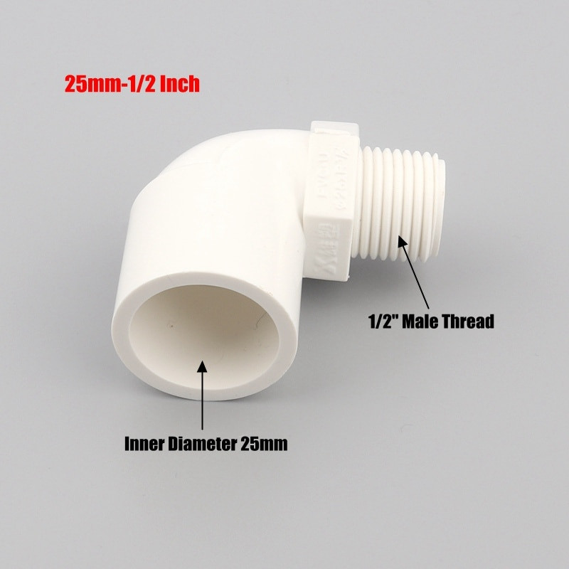 1 vnt. 20 25 32 mm iki 1/2" 3/4" 1" vyriško sriegio alkūnės jungtis sodo drėkinimo balta PVC jungtis 90 laipsnių vienodo reduktoriaus mova