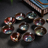 Vintage daugiaspalvis krosnis Flambe keraminis arbatos puodelis japoniško stiliaus rankų darbo arbatos puodelis Temmoku glazūros arbatos rinkinys namų arbatos dubenėlis Master Cup