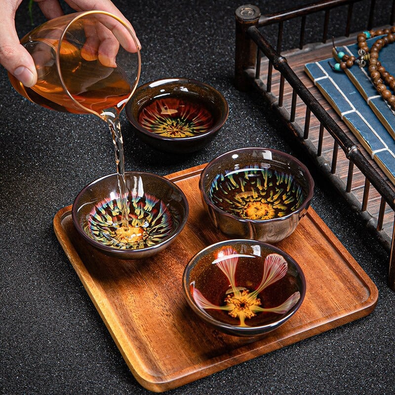 Vintage daugiaspalvis krosnis Flambe keraminis arbatos puodelis japoniško stiliaus rankų darbo arbatos puodelis Temmoku glazūros arbatos rinkinys namų arbatos dubenėlis Master Cup