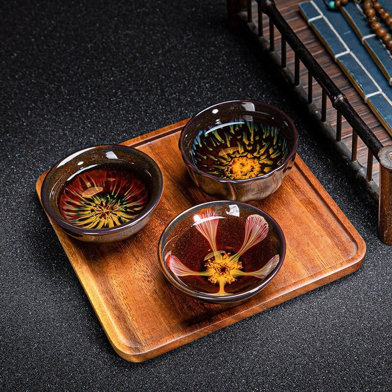 Vintage daugiaspalvis krosnis Flambe keraminis arbatos puodelis japoniško stiliaus rankų darbo arbatos puodelis Temmoku glazūros arbatos rinkinys namų arbatos dubenėlis Master Cup