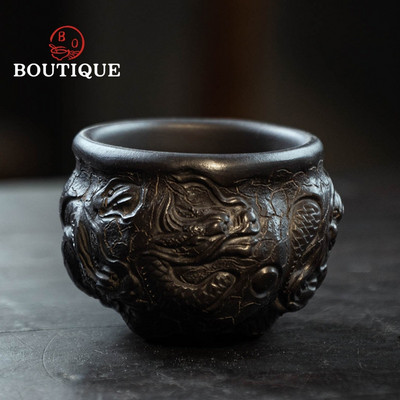 100ml Sculpture Dragon Purple Clay Boutique φλιτζάνι τσαγιού Engrave Tea Bowl Tradition Σετ τσαγιού Αξεσουάρ Οικιακό Προσωπικό Φλιτζάνι τσαγιού