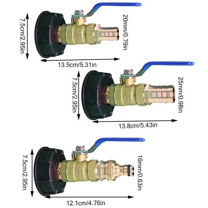 IBC bako adapteris S60X6 IBC talpyklos priedai IBC bako adapteris su žalvariniu rutuliniu vožtuvu žalvario jungčių sistema IBC bako jungiamosios detalės