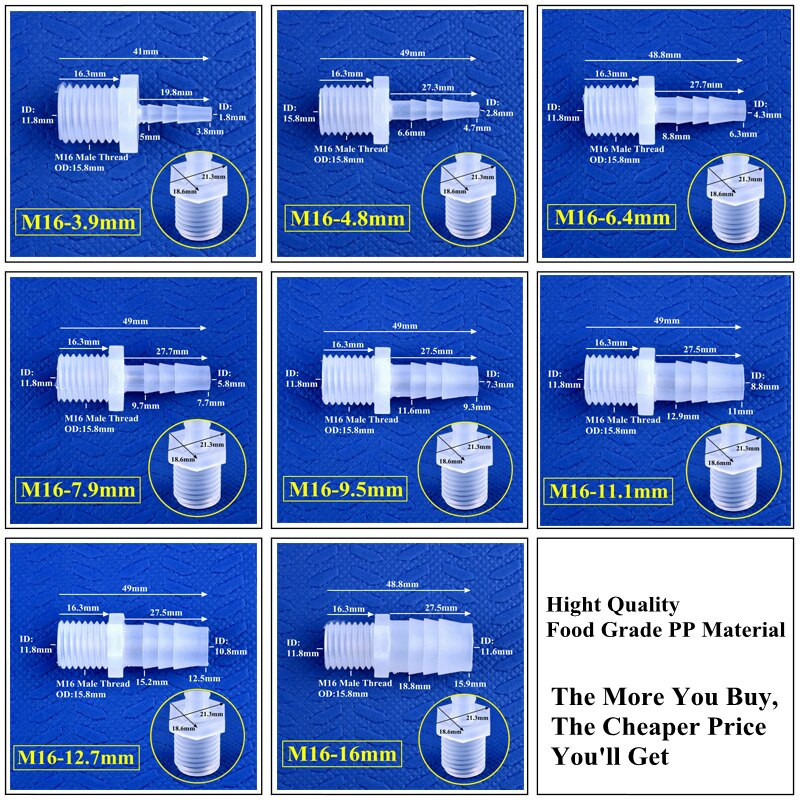 5 ~ 200 buc M14 M16 Filet la 3,9 ~ 16 mm PP Pagoda Conectori direcți Sistem de irigare Conductă de apă Racorduri pentru furtun Adaptor pentru rezervor de acvariu