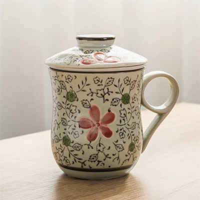 Kék-fehér porcelán teáscsésze kerámia kézzel festett retro vízelválasztó bögre fedőszűrővel Irodai teáscsészék Italkészlet