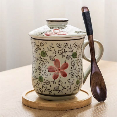 Kék-fehér porcelán teáscsésze kerámia kézzel festett retro vízelválasztó bögre fedőszűrővel Irodai teáscsészék Italkészlet