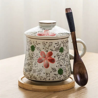 Kék-fehér porcelán teáscsésze kerámia kézzel festett retro vízelválasztó bögre fedőszűrővel Irodai teáscsészék Italkészlet