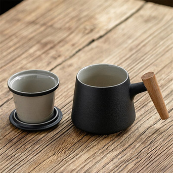 Creative Ceramic Simple Tea Infuser Cup με Φίλτρο Κάλυμμα Καπακιού Ξύλινη Λαβή Φλιτζάνι Γάλα Φλιτζάνι Χυμό Καφέ Ποτήρι Φλιτζάνι Νερού Ποτό