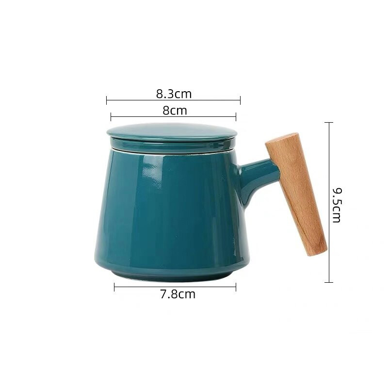 Ceașă cu infuzor de ceai, ceramică, simplă, cu capac, filtru, mâner din lemn, ceașcă cu lapte, cafea, suc, pahar, căni cu apă, băuturi