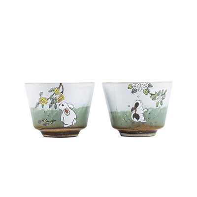 2 buc/lot Ceașcă de ceai chinezească cu iepure drăguț ceașcă de ceai Kung Fu din ceramică Frumos GreenTeaware O ceașcă de ceai ceremonie