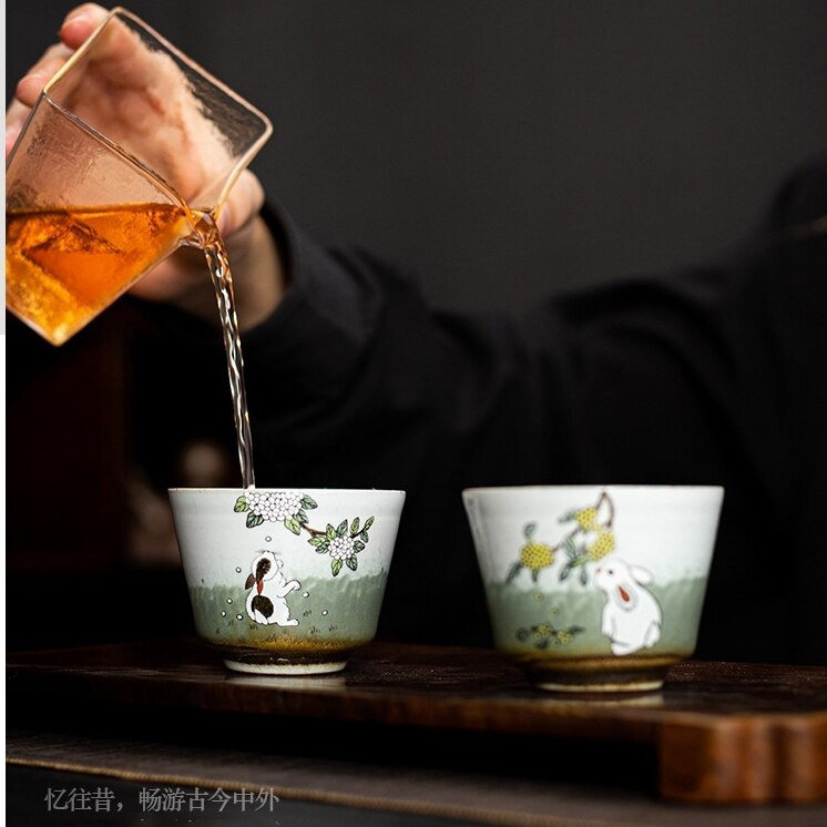 2 buc/lot Ceașcă de ceai chinezească cu iepure drăguț ceașcă de ceai Kung Fu din ceramică Frumos GreenTeaware O ceașcă de ceai ceremonie