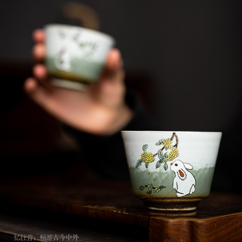 2 buc/lot Ceașcă de ceai chinezească cu iepure drăguț ceașcă de ceai Kung Fu din ceramică Frumos GreenTeaware O ceașcă de ceai ceremonie