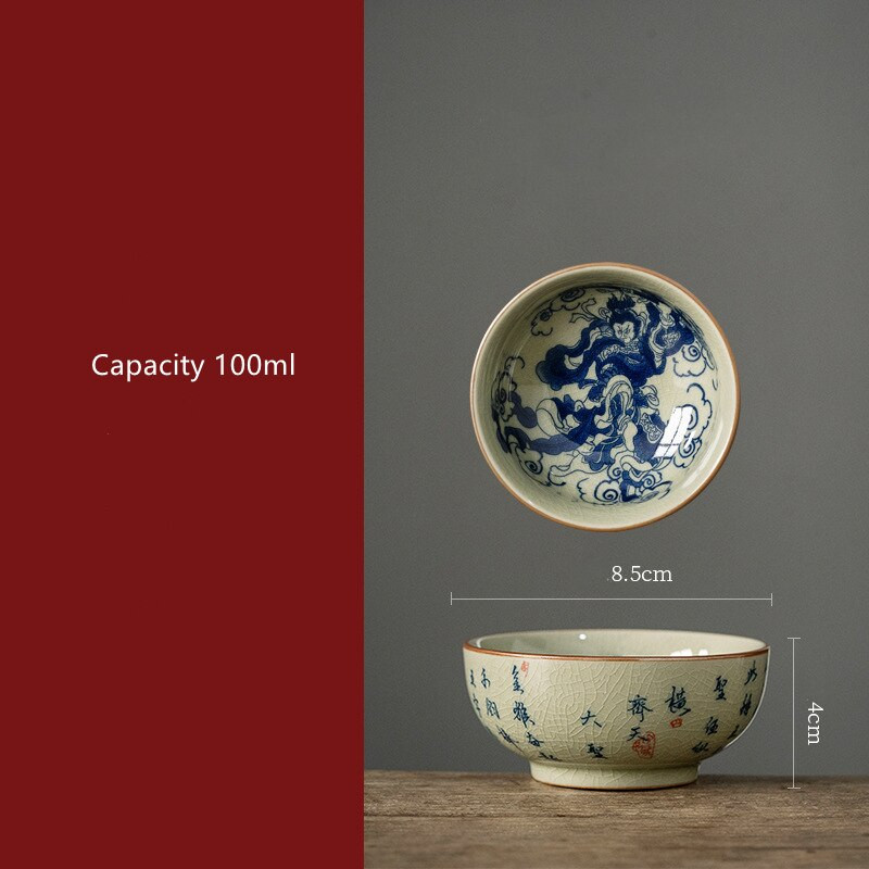 Rankomis dažytas Wukong Pu er dubenėlio puodelis Kinų senovinė keramika Gražūs puodeliai arbatos puodelių rinkinys Arbatos indai Valties puodeliai arbatos ceremonijai