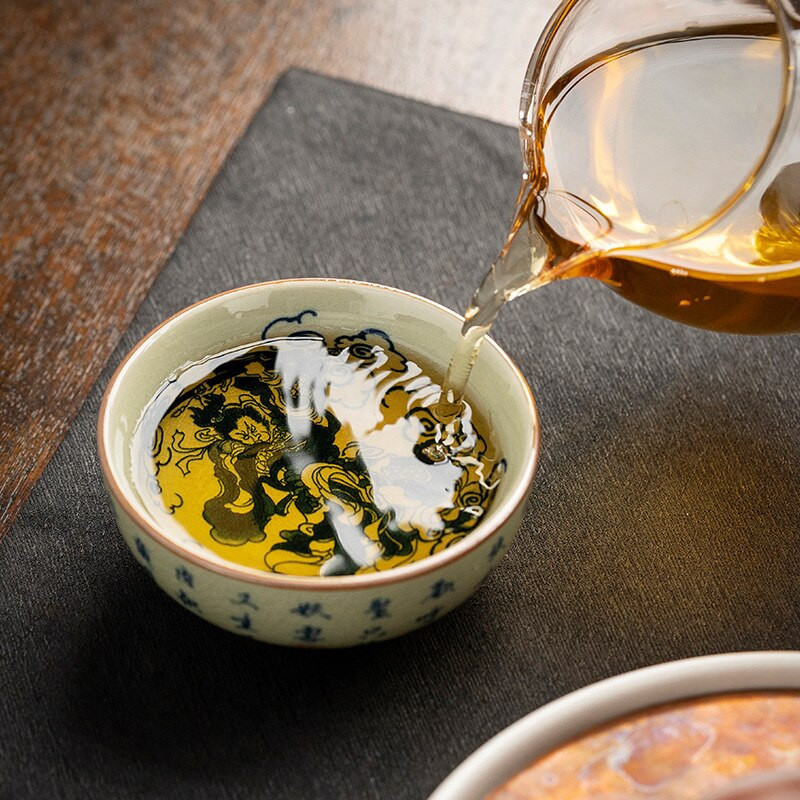 Rankomis dažytas Wukong Pu er dubenėlio puodelis Kinų senovinė keramika Gražūs puodeliai arbatos puodelių rinkinys Arbatos indai Valties puodeliai arbatos ceremonijai