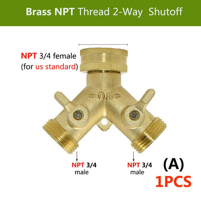 3/4'', 16 mm-es nagy teherbírású sárgaréz Y elosztó BSP/NPT kettős kimeneti csap csatlakozó 2 utas adapter 2 szelepes kerti öntözőcsuklók