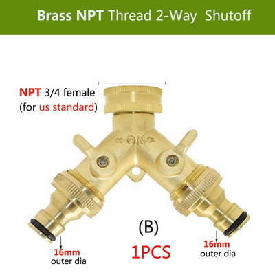 3/4'', 16 mm-es nagy teherbírású sárgaréz Y elosztó BSP/NPT kettős kimeneti csap csatlakozó 2 utas adapter 2 szelepes kerti öntözőcsuklók